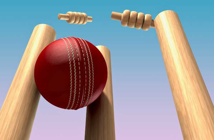 クリケットのボールとウィケットとベール